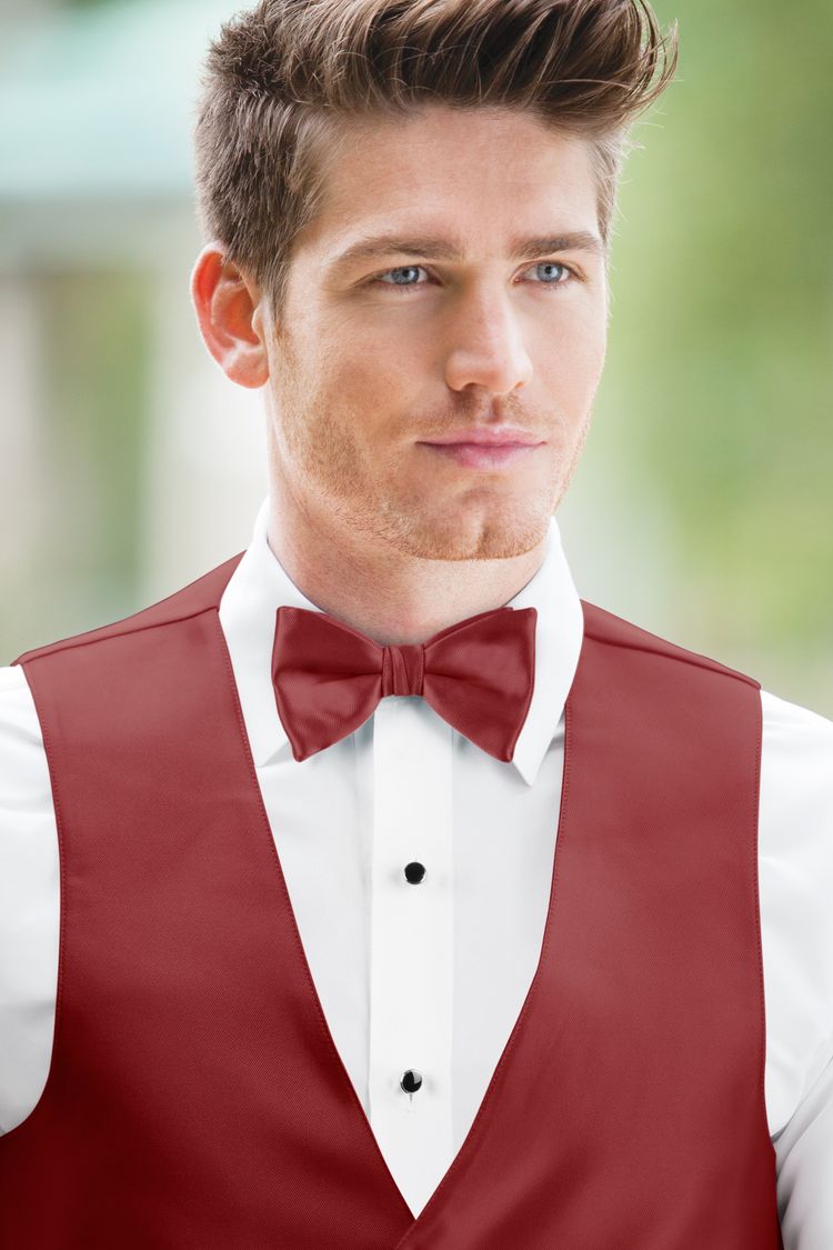 Guy wearing the Expressions Apple Red Bow Tie and matching vest