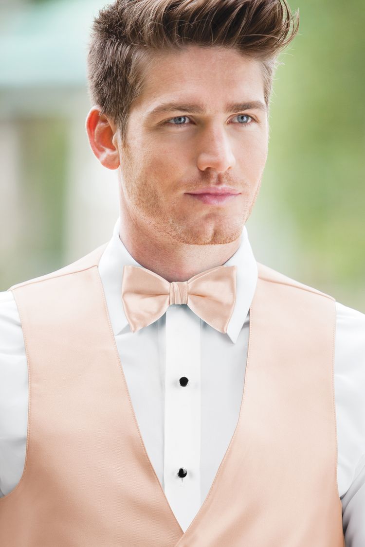 Guy wearing the Expressions Blush Bow Tie and matching vest