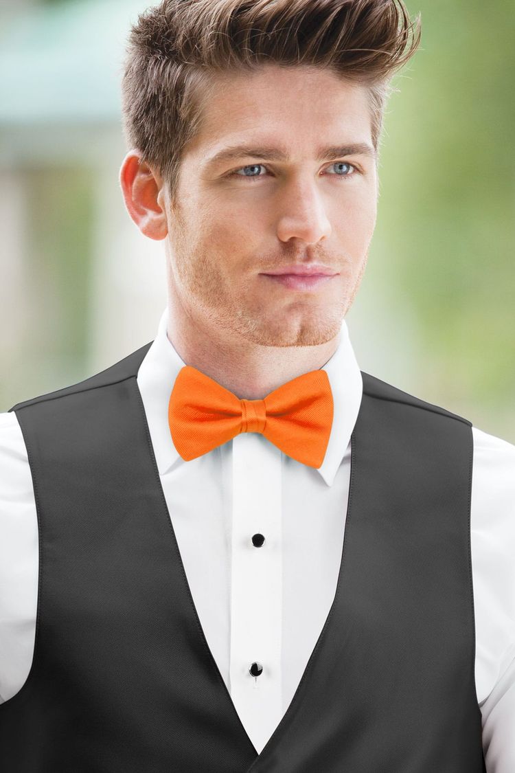 Bright Orange Solid Bow Tie with a black vest