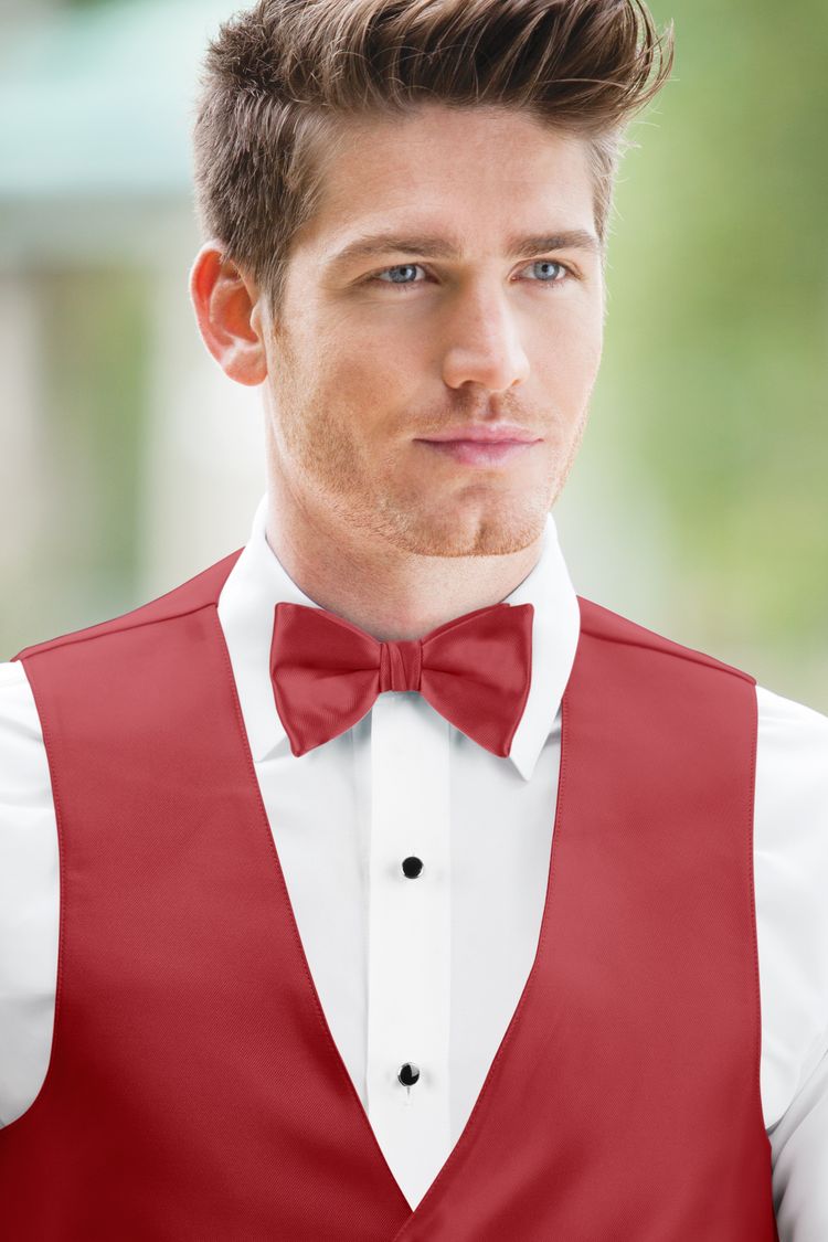 Guy wearing the Expressions Cherry Bow Tie and matching vest