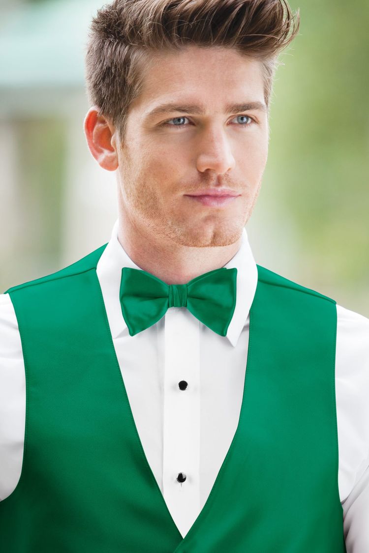 Man wearing a Expressions Emerald Bow Tie with a matching vest