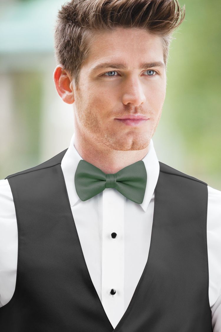 Eucalyptus Solid Bow Tie with a black vest