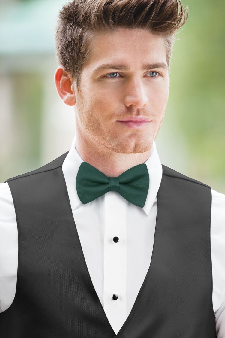 Forest Solid Bow Tie with a black vest