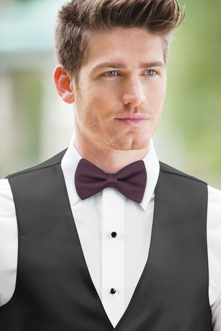 Garnet Solid Bow Tie with a black vest