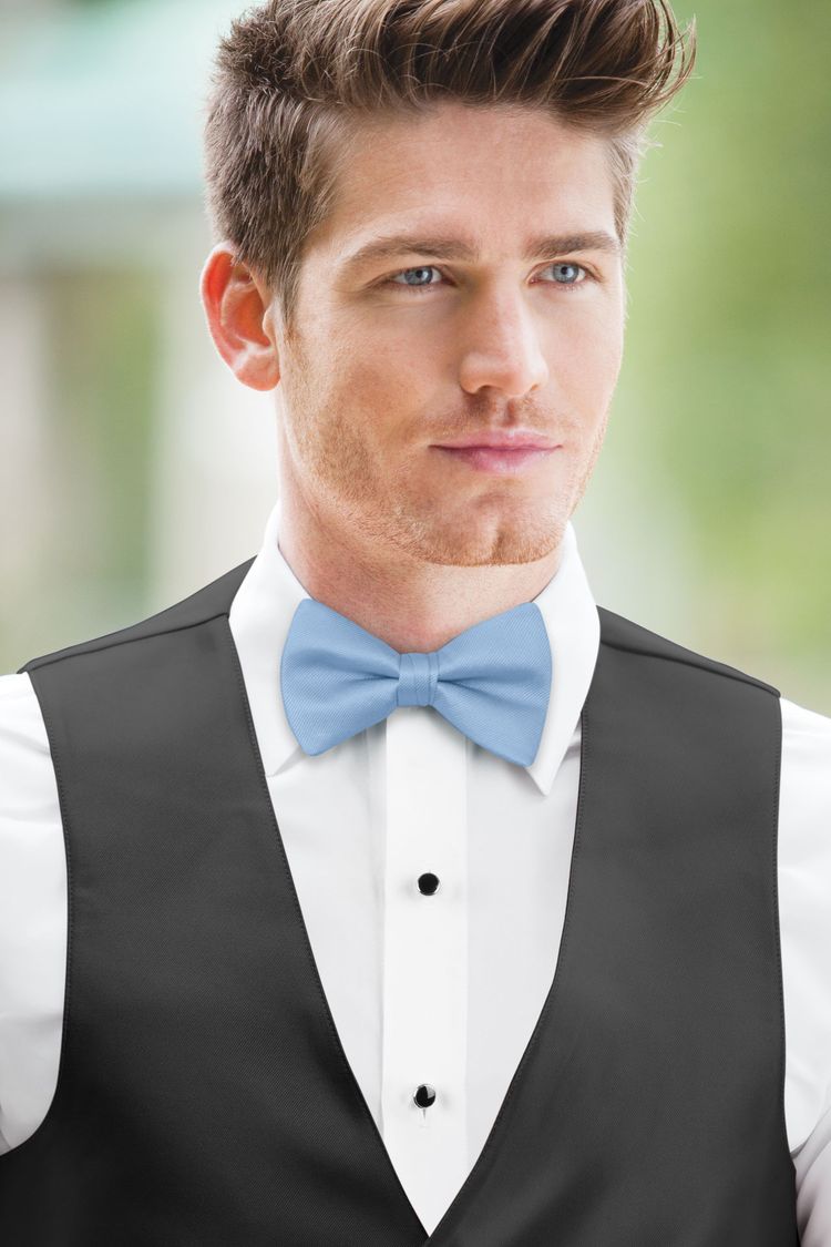 Lite Blue Solid Bow Tie with a black vest