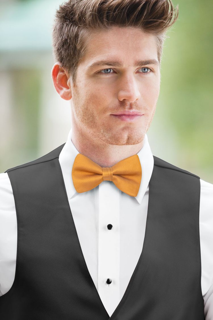 Marigold Solid Bow Tie with a black vest