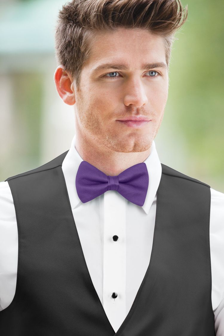 Purple Solid Bow Tie with a black vest