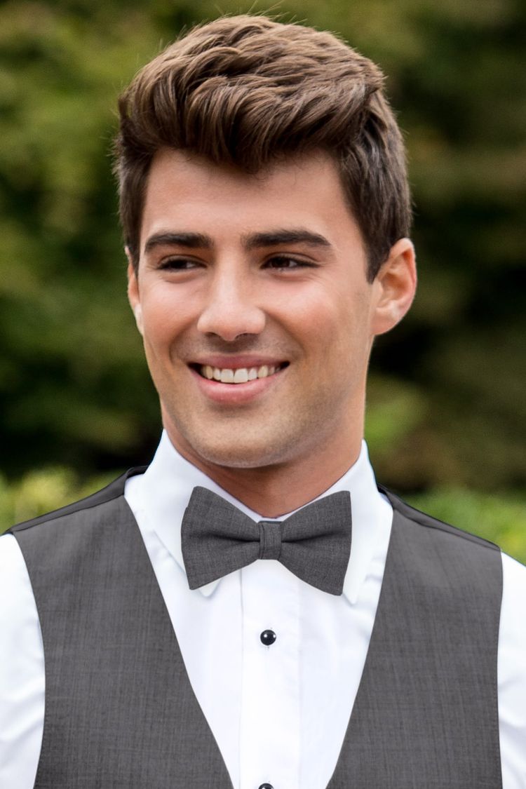 Man wearing a Steel Grey Bow Tie and matching vest
