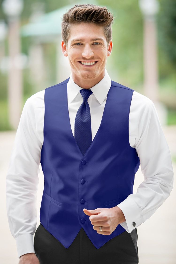 Guy wearing the Expressions Cobalt Fullback Vest and matching vest