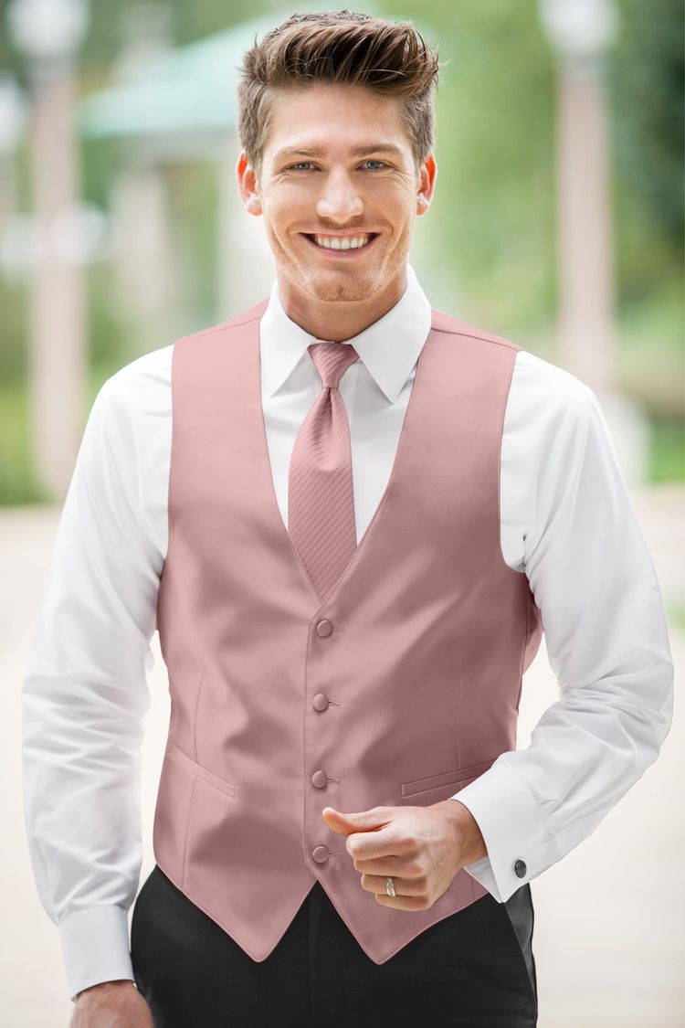 Guy wearing a Expressions First Blush Fullback Vest with a matching tie