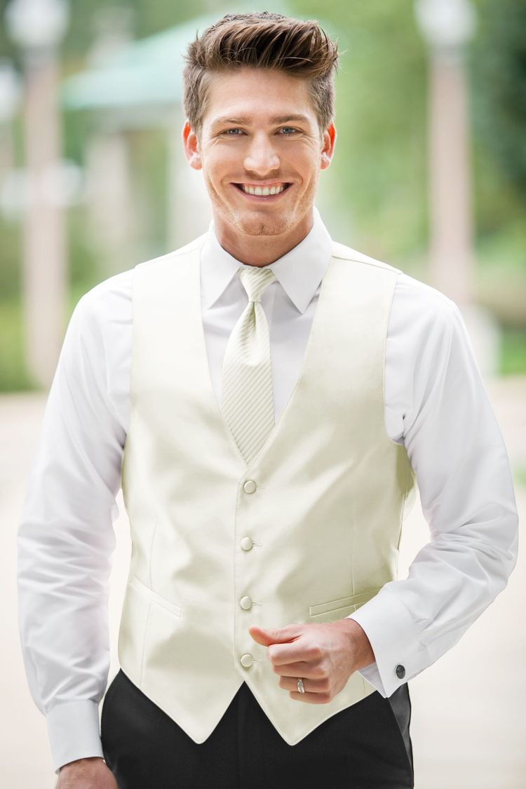 Guy wearing the Expressions Ivory Fullback Vest and matching tie