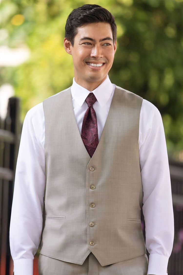 Man wearing a Matching Sand Brunswick Fullback Vest and tie