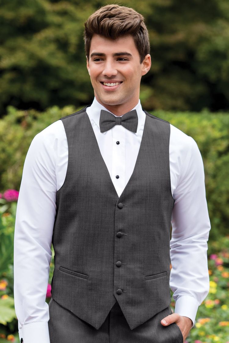 Guy wearing a Matching Steel Grey Fullback Vest and striped grey tie