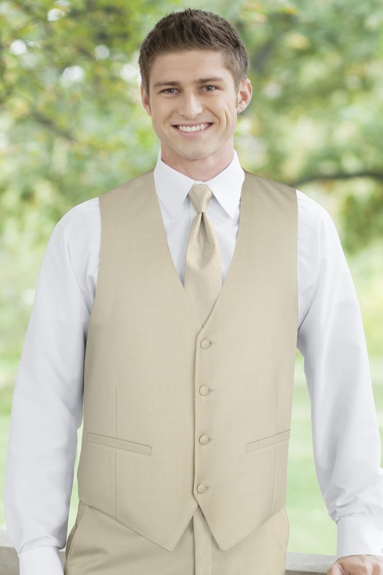 Man wearing a Matching Tan Fullback Vest and champagne tie