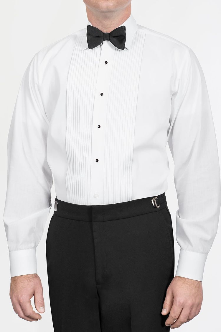 Man wearing a White Laydown Collar Formal Shirt with black buttons