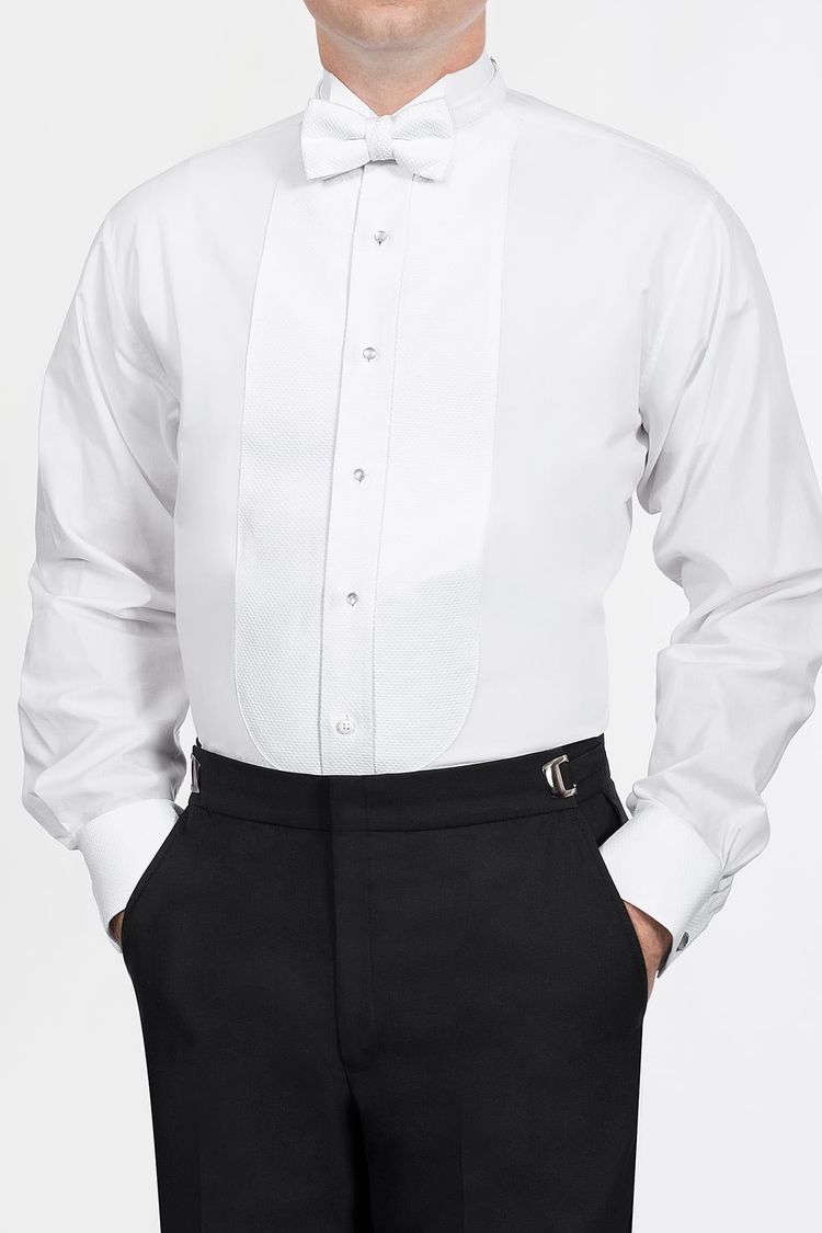 White Pique Wing Collar Shirt