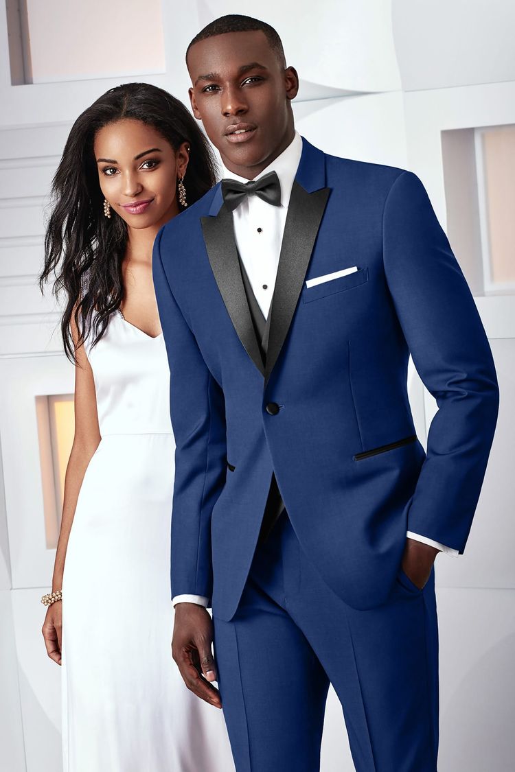Wedding Tuxedo Blue Ike Behar Tribeca with Black Expressions Fullback Vest and Bow Tie