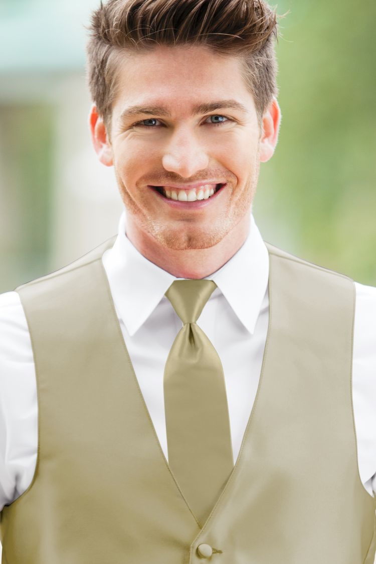 Man wearing the Expressions Champagne Windsor Tie with a matching vest