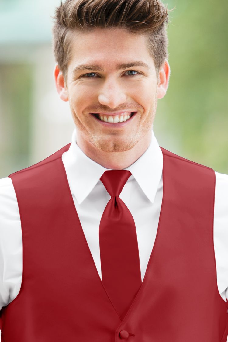 Man wearing the Expressions Cherry Windsor Tie with a matching vest