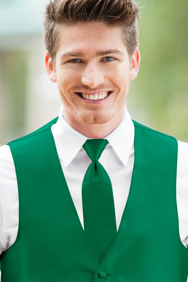Man wearing a Expressions Emerald Windsor Tie with a matching vest