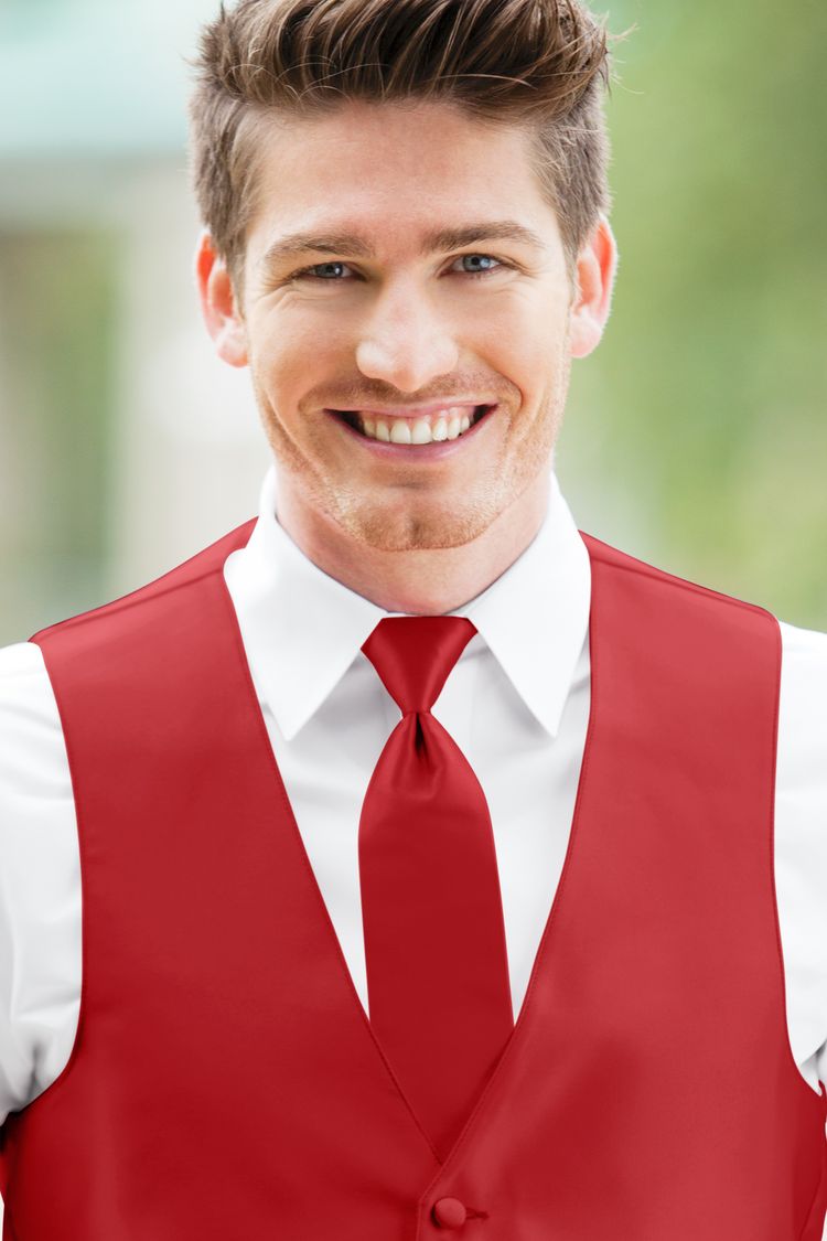 Man wearing the Expressions Ferrari Red Windsor Tie with a matching vest