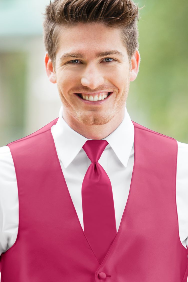 Man wearing the Expressions Lite Watermelon Windsor Tie with a matching vest