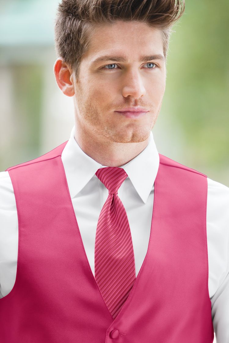 Man wearing the Expressions Lite Watermelon Windsor Tie with a matching vest