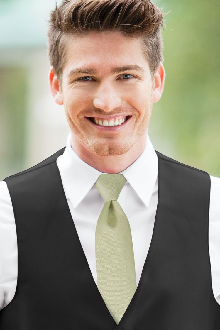 Pistachio Solid Windsor Tie with a black vest