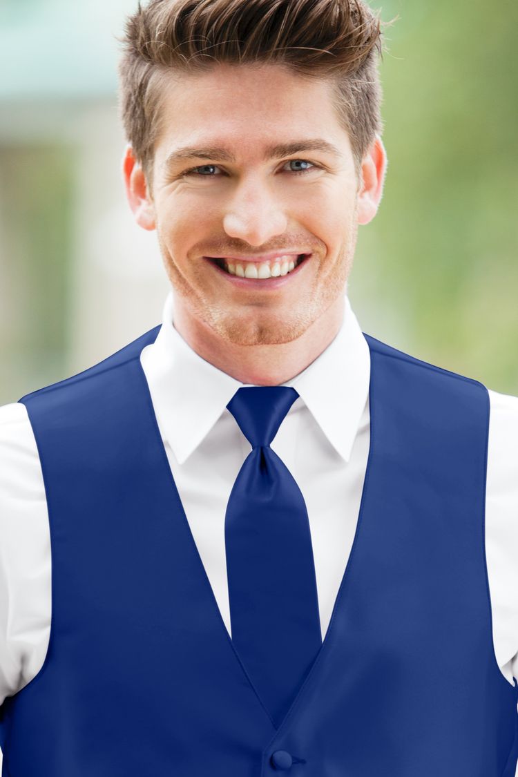 Man wearing the Expressions Royal Blue Windsor Tie with a matching vest