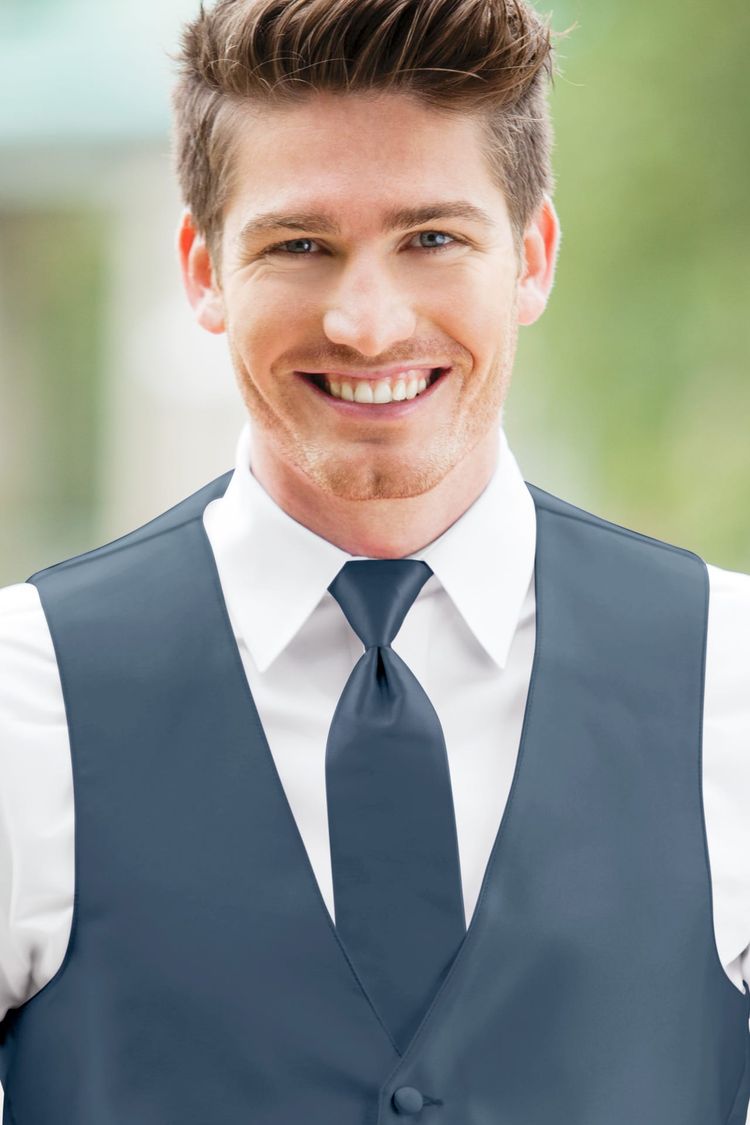 Man wearing a Expressions Slate Blue Windsor Tie with a matching vest