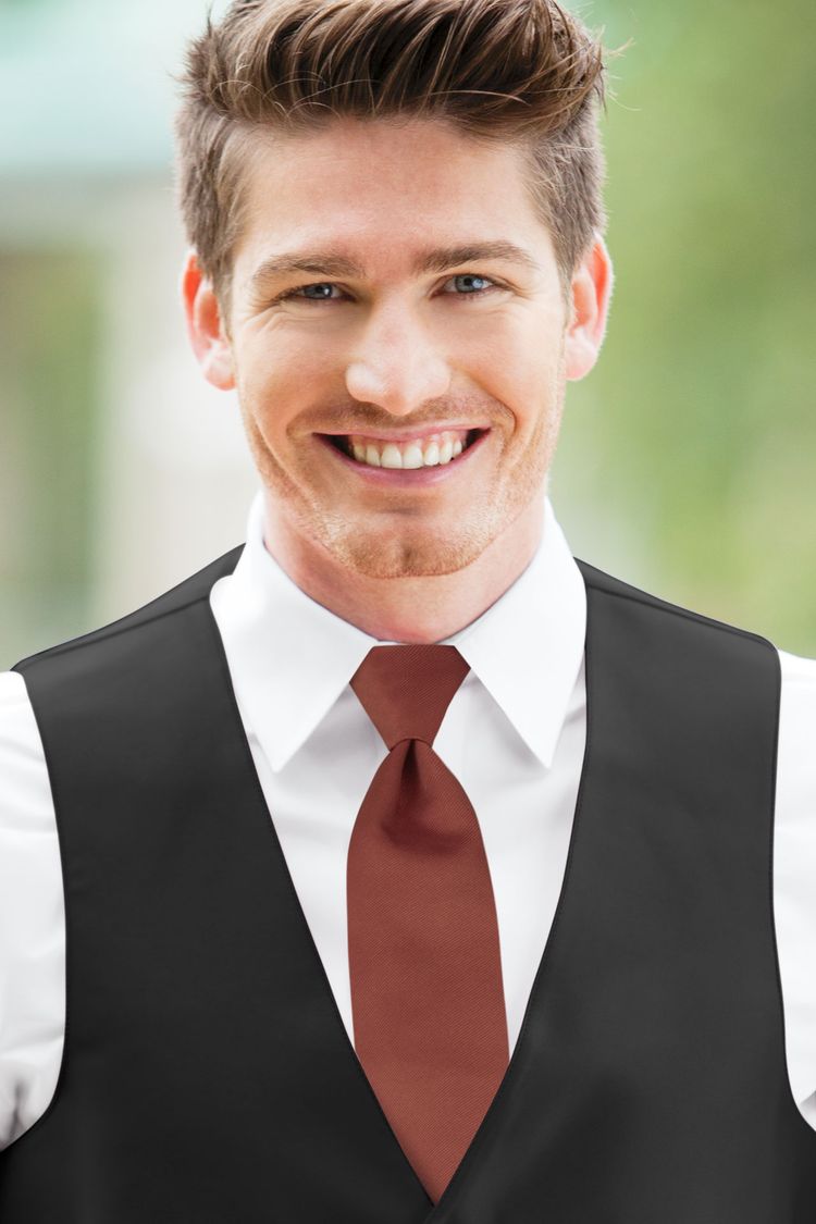 Cinnamon Solid Windsor Tie with a black vest