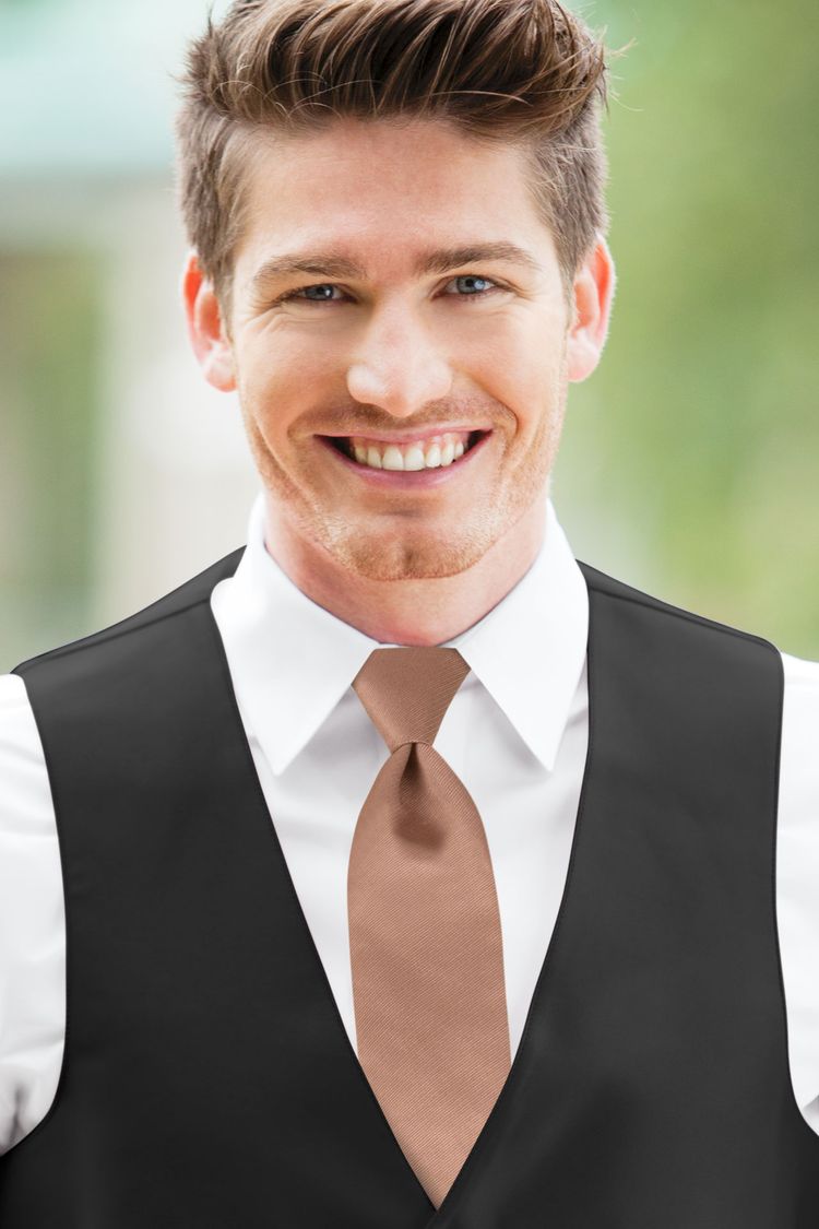Desert Rose Solid Windsor Tie with a black vest
