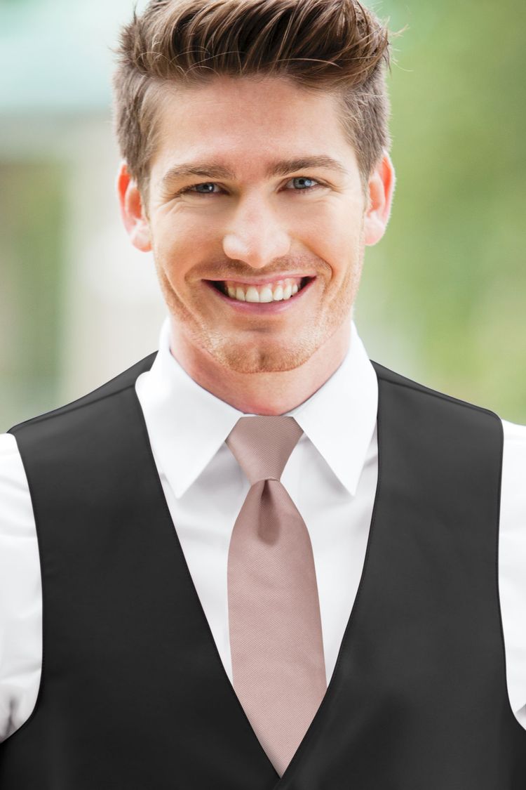 Dusty Rose Solid Windsor Tie with a black vest