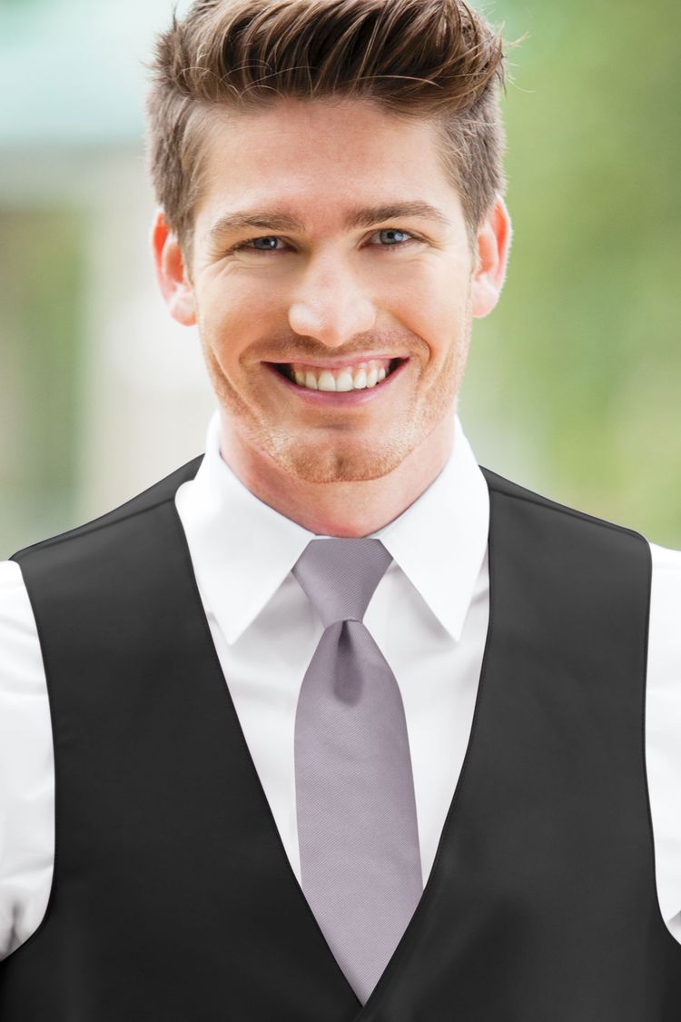 Lavender Haze Solid Windsor Tie with a black vest