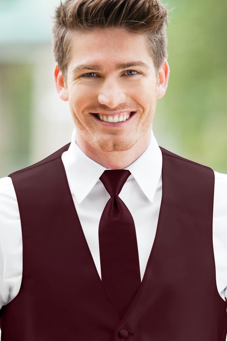 Wearing a Expressions Wine Windsor Tie with a vest